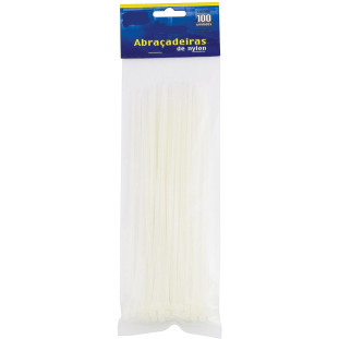 ABRAÇADEIRA NYLON CINTA PLÁSTICA BRANCA 7.6X400mm 100 PÇS. 