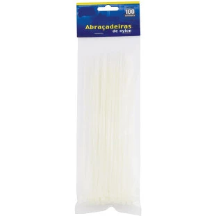 ABRAÇADEIRA NYLON CINTA PLÁSTICA BRANCA 7.6X400mm 100 PÇS. 